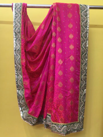 Fuscia Green Gold Sari