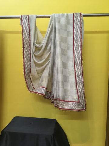 Cream Black Red Sari