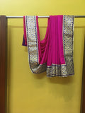 Fuscia Purple Gold Silver Sari