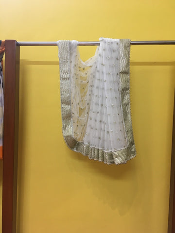 Off White Net Sari
