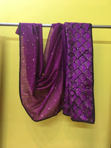 Purple Phulkari Embroidered Sari
