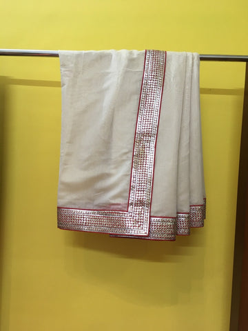 Cream Gold Red Sari
