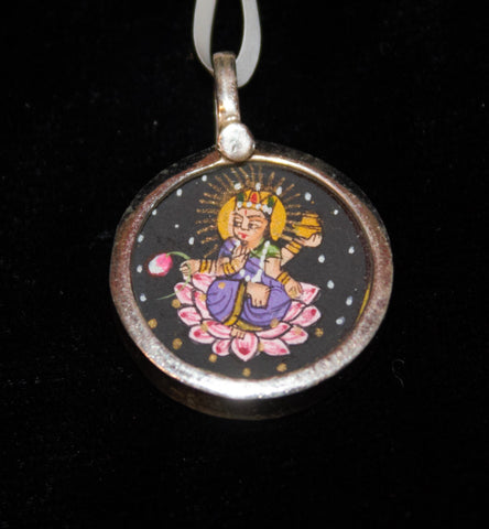Hand Painted Silver Pendant 3/4"