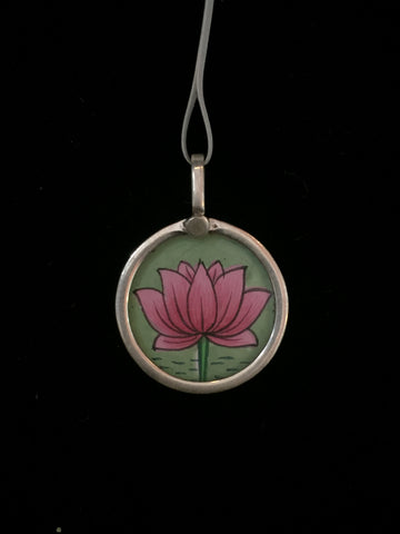 Hand Painted Silver Pendant 3/4"